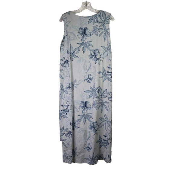 Vintage Jacque-E 100% Linen Maxi Dress Lagenlook Size Medium Blue Floral Resort - Picture 3 of 11